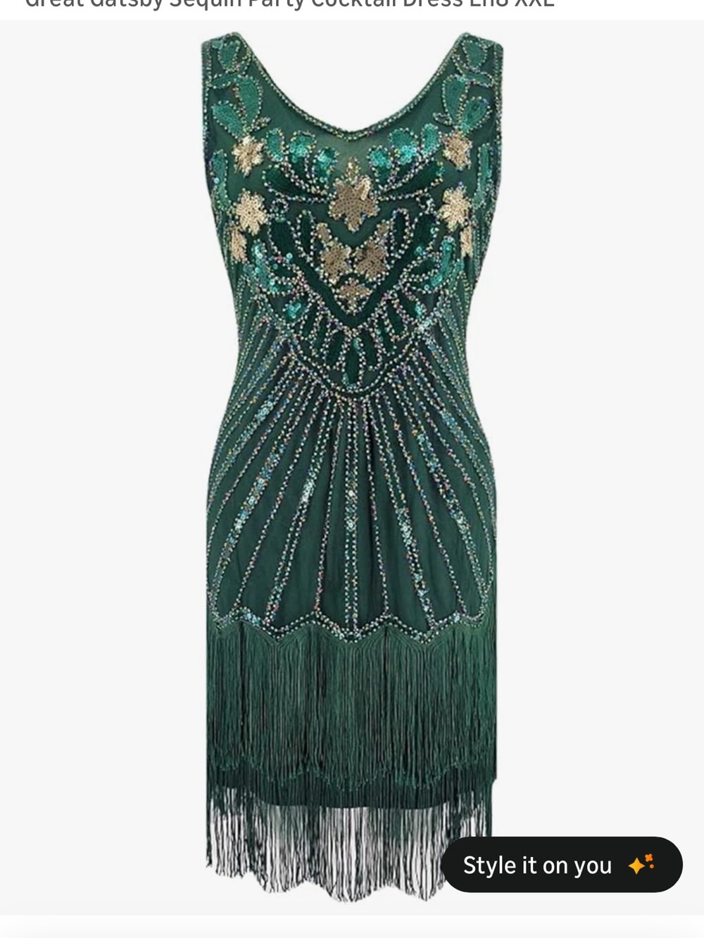 Emerald Green Beaded Fringe Cocktail Dress
